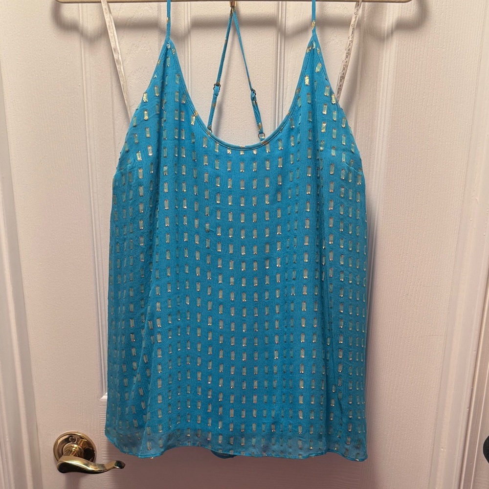 Lilly Pulitzer Silk Blue Camisole with Gold Accents